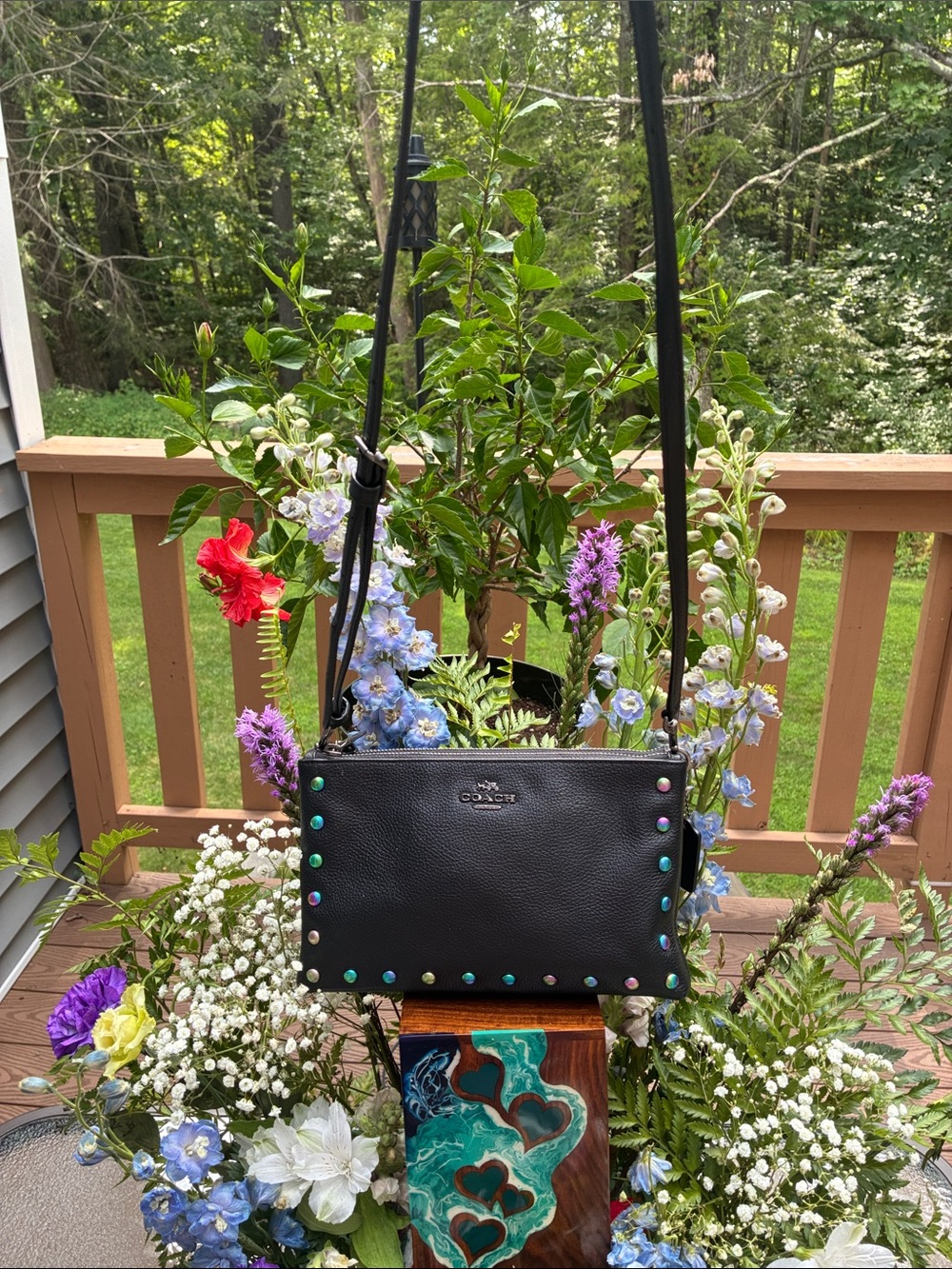 Coach Black Leather Crossbody with Multicolor Studs